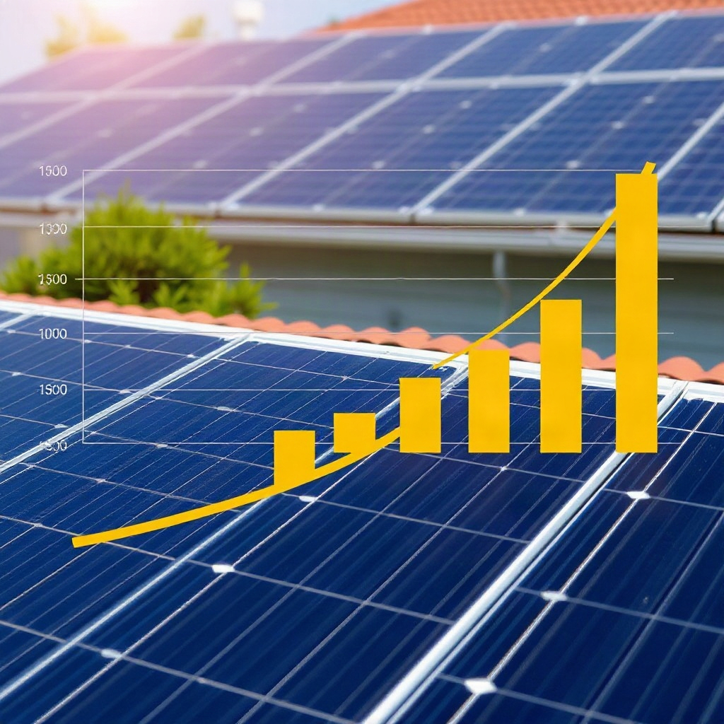 Graph or chart showing declining electricity bills over time with solar installation marked at the start